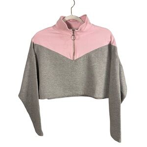 Wednesday’s Girl Pink and Gray Cropped Zip-Up Sweatshirt Size S Y2K Athleisure